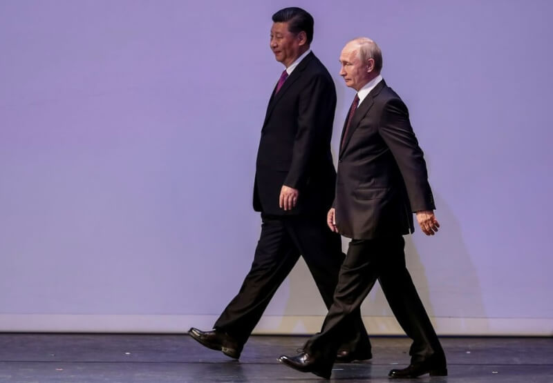 圖為2019年中國國家主席習近平（左）和俄羅斯總統蒲亭（右）出席中俄建交70週年紀念大會。（路透社）