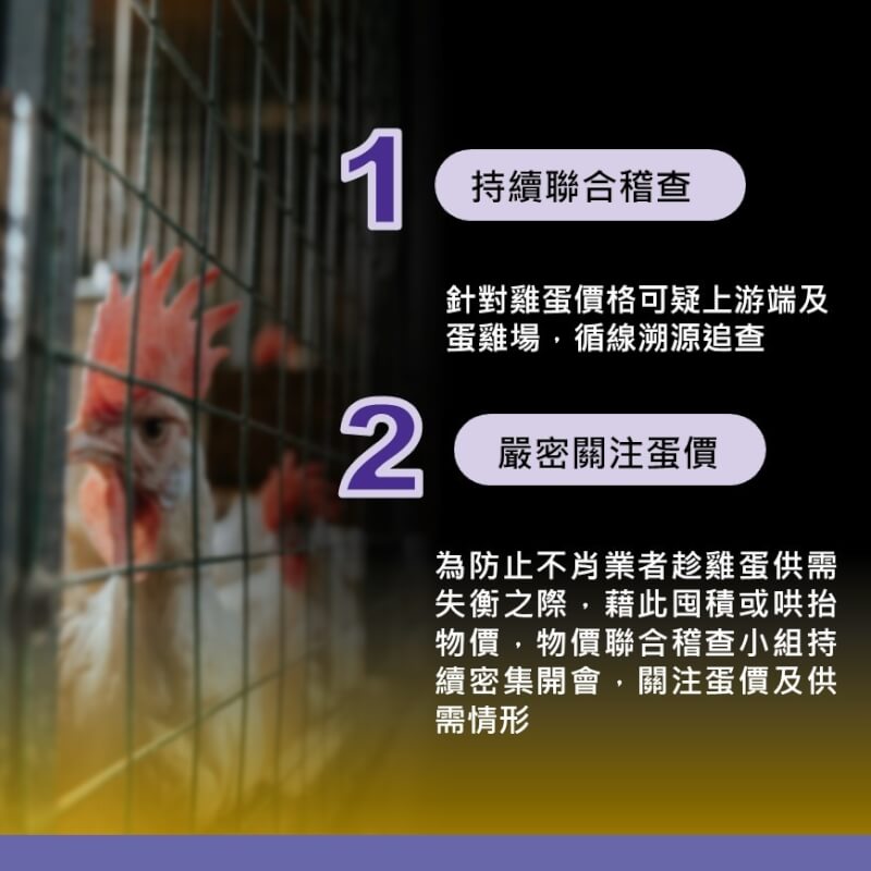 法務部22日表示，為防範哄抬蛋價，政府跨部會「物價聯合稽查小組」21日稽查2間蛋雞場及2家大盤商。（圖取自法務部網頁moj.gov.tw）
