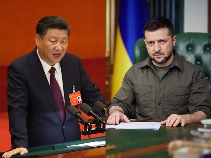 中國國家主席習近平（左）26日和烏克蘭總統澤倫斯基（右）進行通話。（左圖為中央社檔案照片、右圖取自instagram.com/zelenskiy_official）