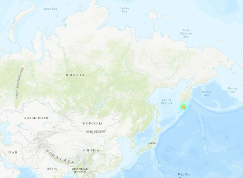 俄羅斯遠東海岸地區3日發生規模6.9強震。（圖取自美國地質調查所網頁usgs.gov）