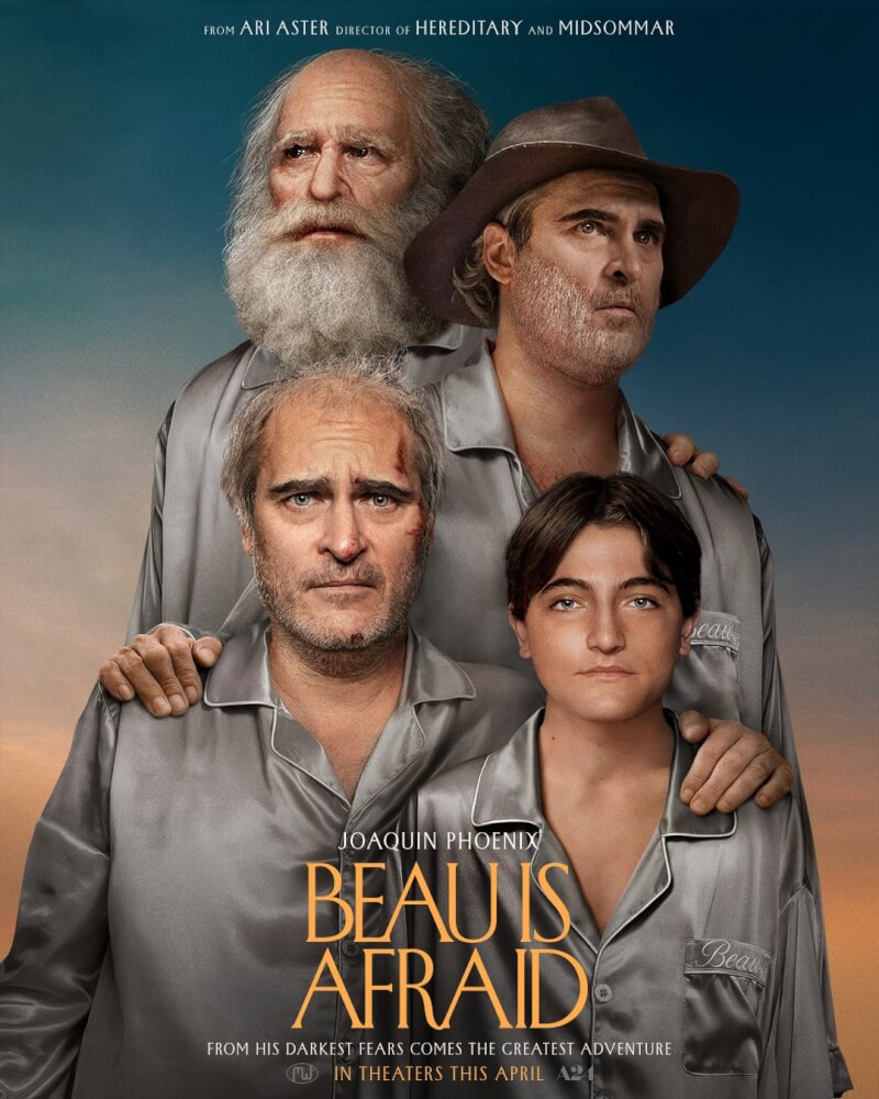 電影「寶可噩夢」（Beau is afraid）由導演艾瑞艾思特執導，瓦昆菲尼克斯（左下）主演。（圖取自facebook.com/beauisafraid）