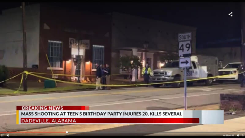 美國阿拉巴馬州達德維爾鎮一場生日派對15日晚間傳出槍響，至少20人中槍受傷。（圖取自WRBL電視台網頁wrbl.com）