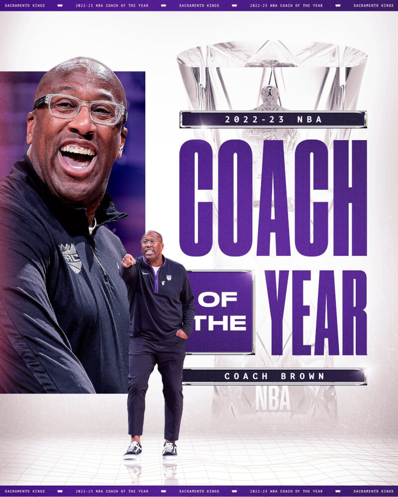 國王隊的布朗成為NBA首位全票獲選的年度最佳教練。（圖取自twitter.com/SacramentoKings）