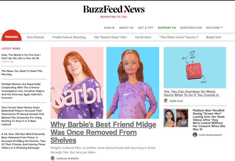 網路媒體公司Buzzfeed 20日宣布關閉新聞部門。（圖取自Buzzfeed網頁buzzfeednews.com）