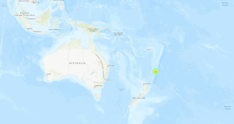 美國地質調查所數據報導，紐西蘭附近克馬得群島地區24日發生規模7.3地震。（圖取自美國地質調查所網頁usgs.gov）