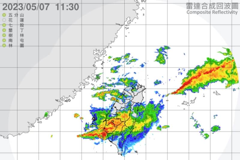 氣象專家彭啟明表示，鋒面已往南移動，台南7日中午前後須留意大雷雨。（圖取自氣象局網頁cwb.gov.tw）
