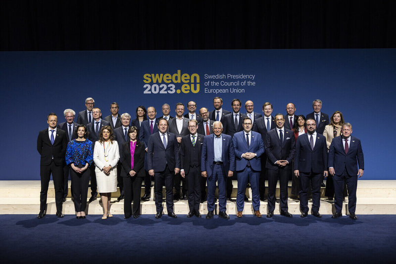 歐洲聯盟12日在斯德哥爾摩集會討論如何重新校準中國政策，聚焦在價值差異、經濟安全與戰略安全3個重點。（歐盟理事會輪值主席國瑞典提供）中央社記者田習如布魯塞爾傳真 112年5月12日