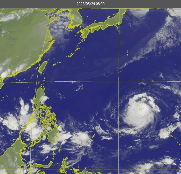 氣象專家吳德榮預估強烈颱風瑪娃仍有增強空間，24、25兩日將襲關島，約未來6至7天後於台灣東側、近巴士海峽時向東北大迴轉。（圖取自中央氣象局網頁cwb.gov.tw）