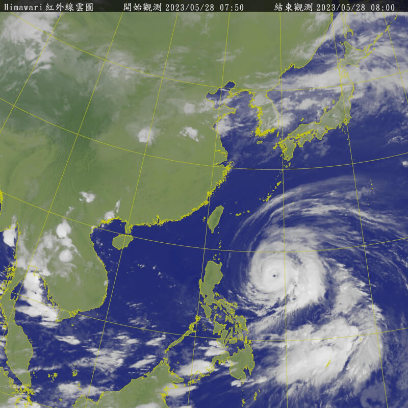 今年第2號強烈颱風瑪娃，向西前進，目前距離較遠，對台灣天氣尚無直接影響。（圖取自中央氣象局網頁cwb.gov.tw）