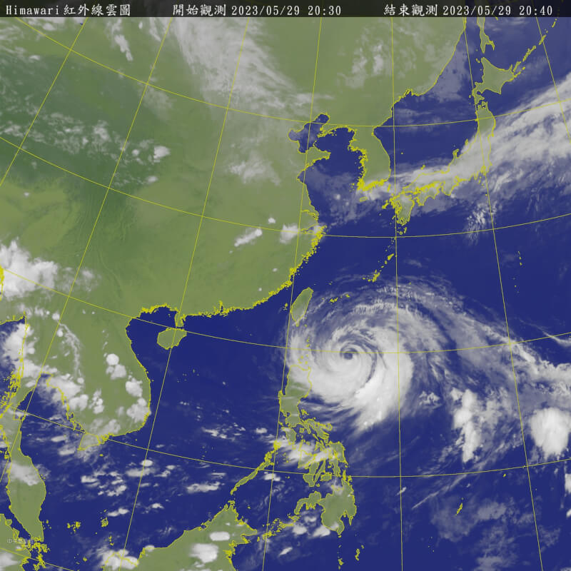 中央氣象局29日晚間8時30分發布中颱瑪娃海上颱風警報，預估最接近台灣的時間點會是在5月31日晚間至6月1日清晨。（圖取自中央氣象局網頁cwb.gov.tw）