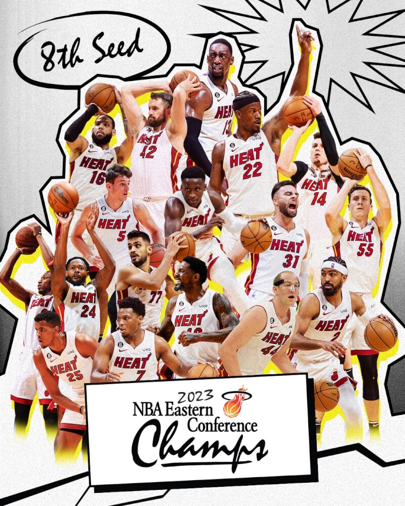 NBA熱火30日東區冠軍賽第7戰以103比84擊敗塞爾蒂克，為史上第3支例行賽場均得分墊底、晉級總冠軍賽球隊。（圖取自twitter.com/MiamiHEAT）