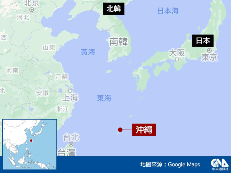 北韓疑似發射彈道飛彈，日本政府31日清晨對沖繩發布警報，約34分鐘後解除警報。（中央社製圖）