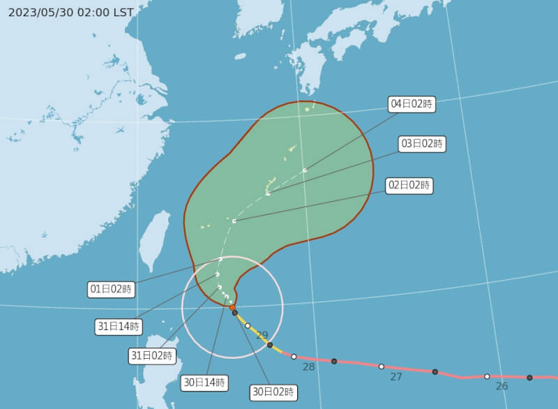 颱風瑪娃持續龜速向北北西前進，宜蘭、花蓮及大台北地區降雨明顯。（圖取自中央氣象局網頁cwb.gov.tw）