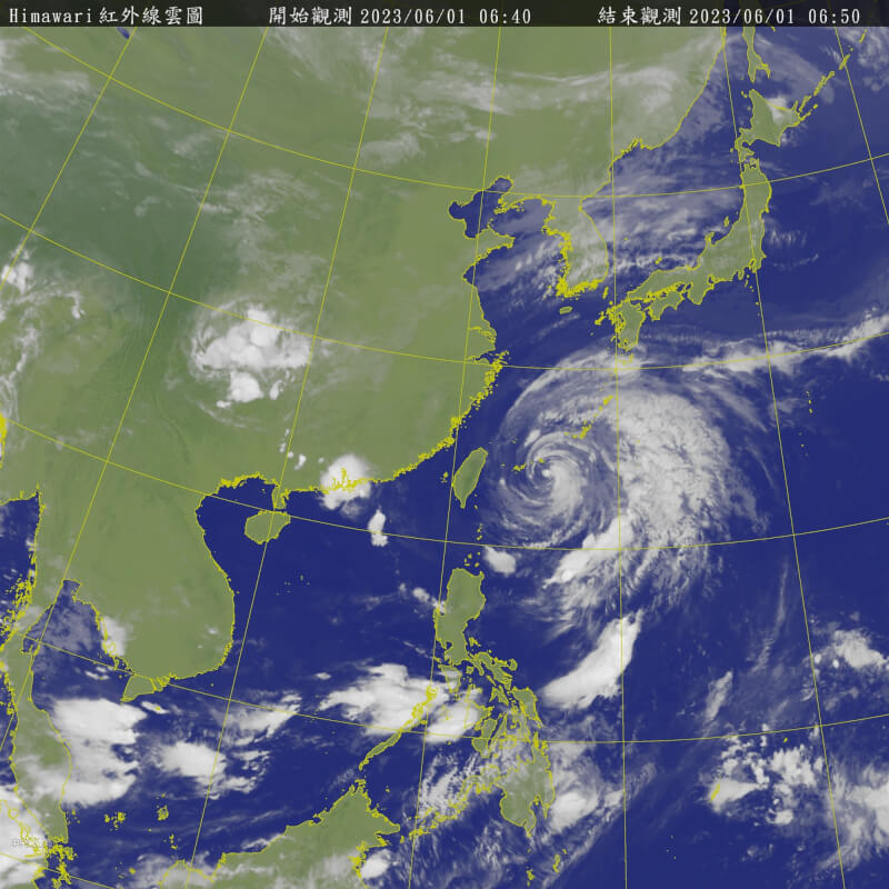 中颱瑪娃的海上颱風警報5月31日傍晚解除，但中央氣象局說，台灣北部5月31日晚間至6月1日仍有降雨。（圖取自中央氣象局網頁cwb.gov.tw）