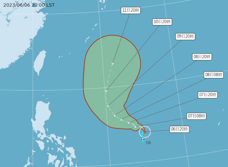 颱風谷超6日晚間生成，對台灣沒有直接影響，但東半部沿海9日至11日需留意有長浪發生。（圖取自氣象局網頁cwb.gov.tw）