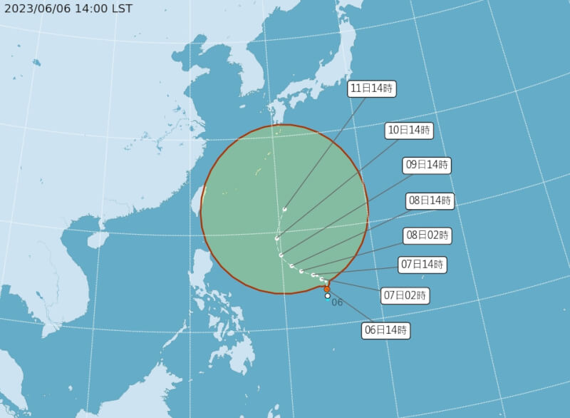 6日晚間至7日清晨，今年第3號颱風谷超有機會形成，未來將往北移動。（圖取自氣象局網頁cwb.gov.tw）
