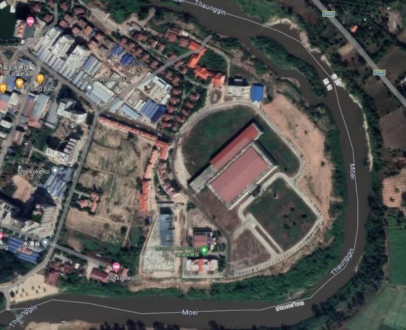 圖為衛星拍攝到的緬甸邊境KK園區。（圖取自Google地圖網頁google.com/maps）