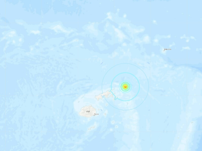 南太平洋島國斐濟外海10日發生規模5.8地震，震源深度5公里。（圖取自USGS網頁usgs.gov）