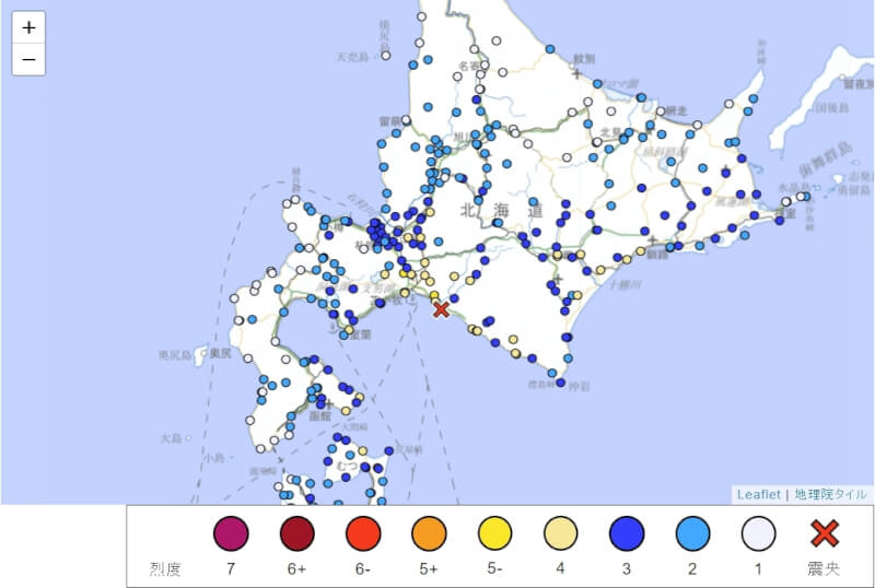 日本北海道11日晚間發生規模6.2強震。（圖取自日本氣象廳網頁data.jma.go.jp）