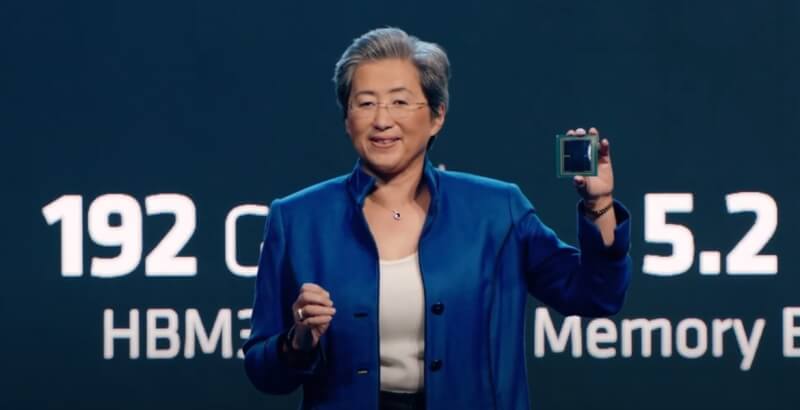 超微執行長蘇姿丰宣布推出專為生成式AI設計的晶片MI300X。（圖取自AMD YouTube頻道網頁youtube.com）