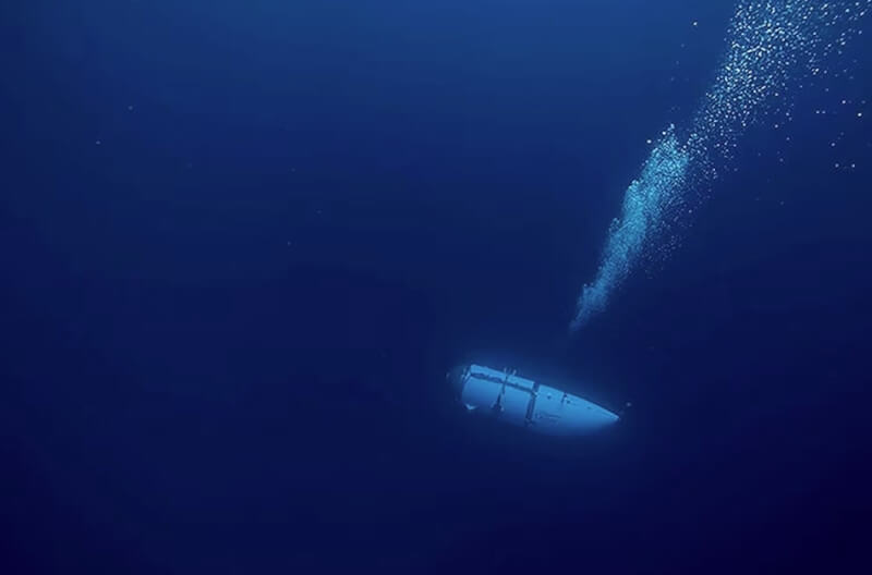 一艘載人參觀「鐵達尼號」殘骸的旅遊潛水器自18日開始失聯，搜救行動仍在進行。（OceanGate Expeditions/Handout via 路透社）