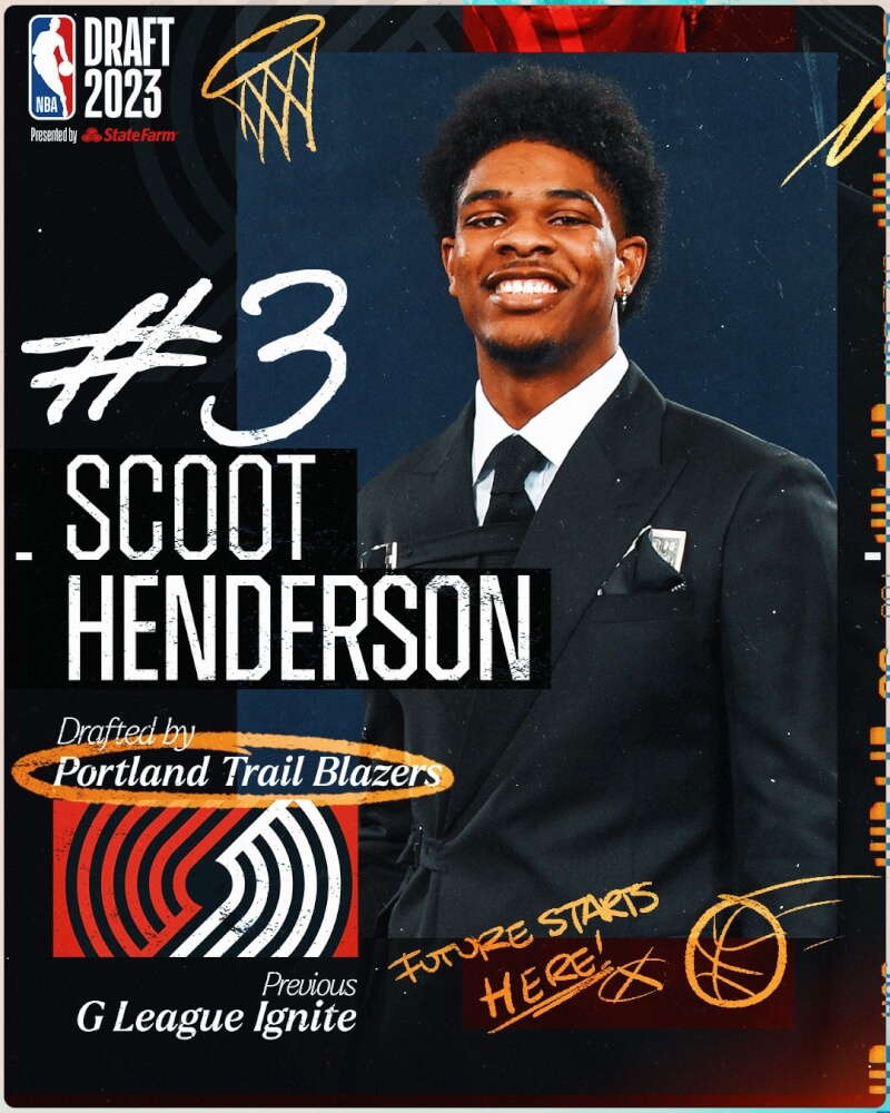NBA選秀會23日登場，來自發展聯盟的韓德森入選波特蘭拓荒者。（圖取自twitter.com/NBA）