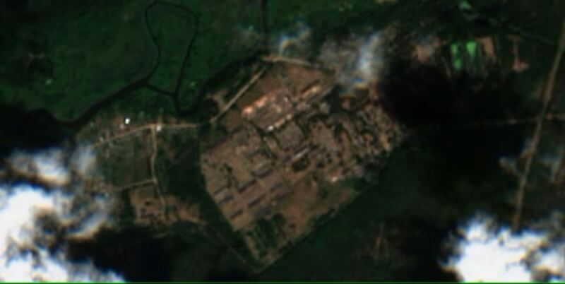 衛星畫面顯示，白俄羅斯首都明斯克東南方一座軍事基地似乎建立了新設施。（European Union/Copernicus Sentinel-2/Handout via 路透社）