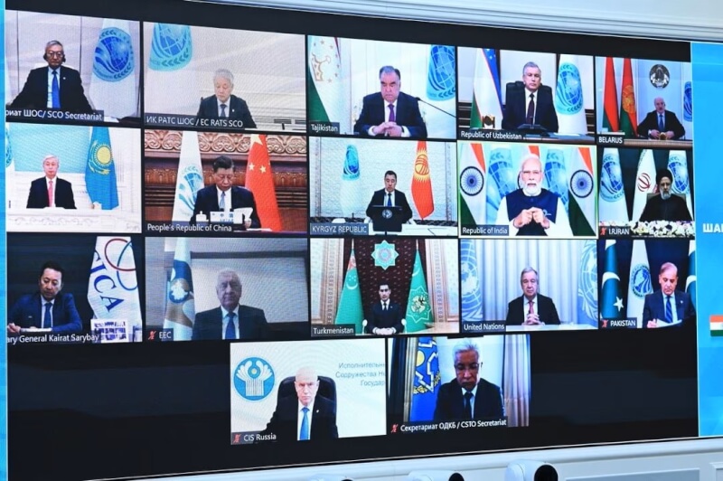 上海合作組織高峰會4日以視訊形式舉行。 （Sputnik/Alexander Kazakov/Kremlin via 路透社）