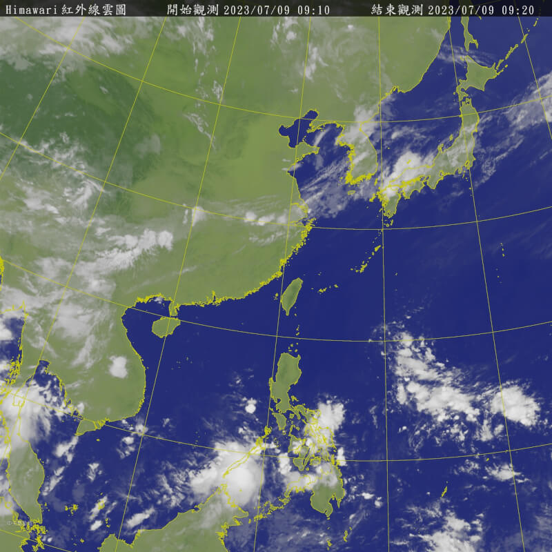 圖為9日上午衛星雲圖。（圖取自中央氣象局網頁cwb.gov.tw）