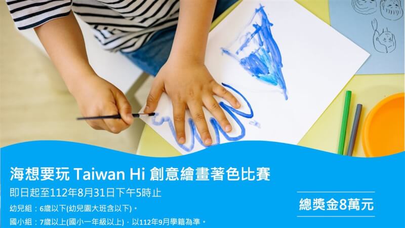 交通部航港局即日起到8月底舉辦「海想要玩 Taiwan Hi創意繪畫著色比賽」，歡迎幼童及國小學童參加。（航港局提供）中央社記者汪淑芬傳真 112年7月11日