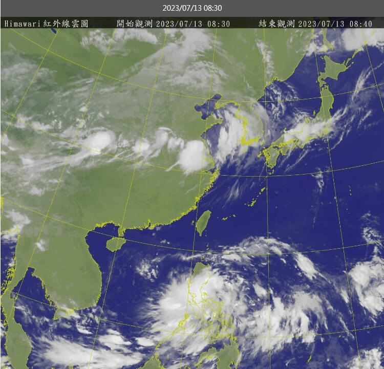 圖為13日上午衛星雲圖。（圖取自中央氣象局網頁cwb.gov.tw）