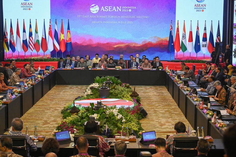 東南亞國家協會（ASEAN）12日在印尼首都雅加達結束外長會議後，13日晚間公布一份聯合公報，主要聚焦緬甸危機及南海問題。（印尼外交部提供）中央社記者李宗憲雅加達傳真 112年7月14日