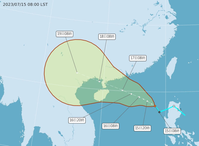 颱風泰利15日下午2時生成，對台灣沒有直接影響。（圖取自中央氣象局網頁cwb.gov.tw）
