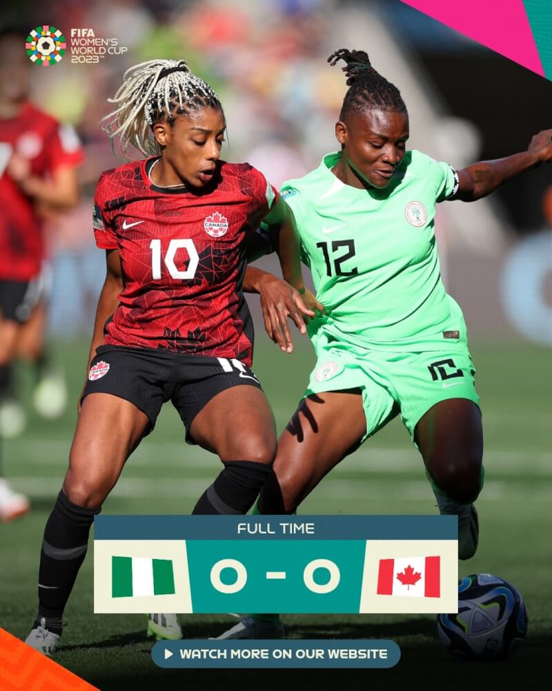 2023紐澳世界盃女足小組賽21日加拿大和奈及利亞激戰90分鐘後，以0比0握手言和。（圖取自facebook.com/fifawomensworldcup）