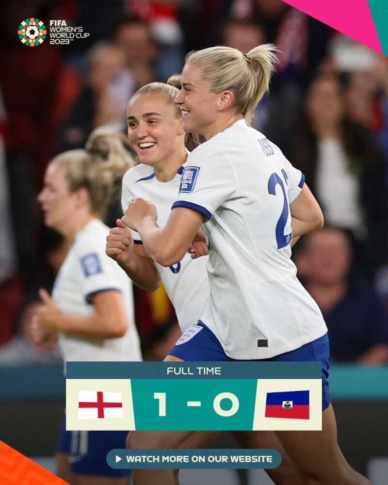 2023女子世界盃足球賽，英格蘭22日以1比0擊敗海地。（圖取自facebook.com/fifawomensworldcup）
