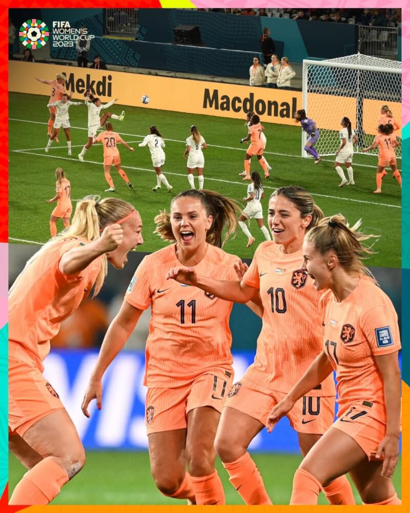 2023女子世界盃足球賽正進行小組賽事，荷蘭23日以1比0擊敗葡萄牙取得小組賽首勝。（圖取自twitter.com/FIFAWWC）
