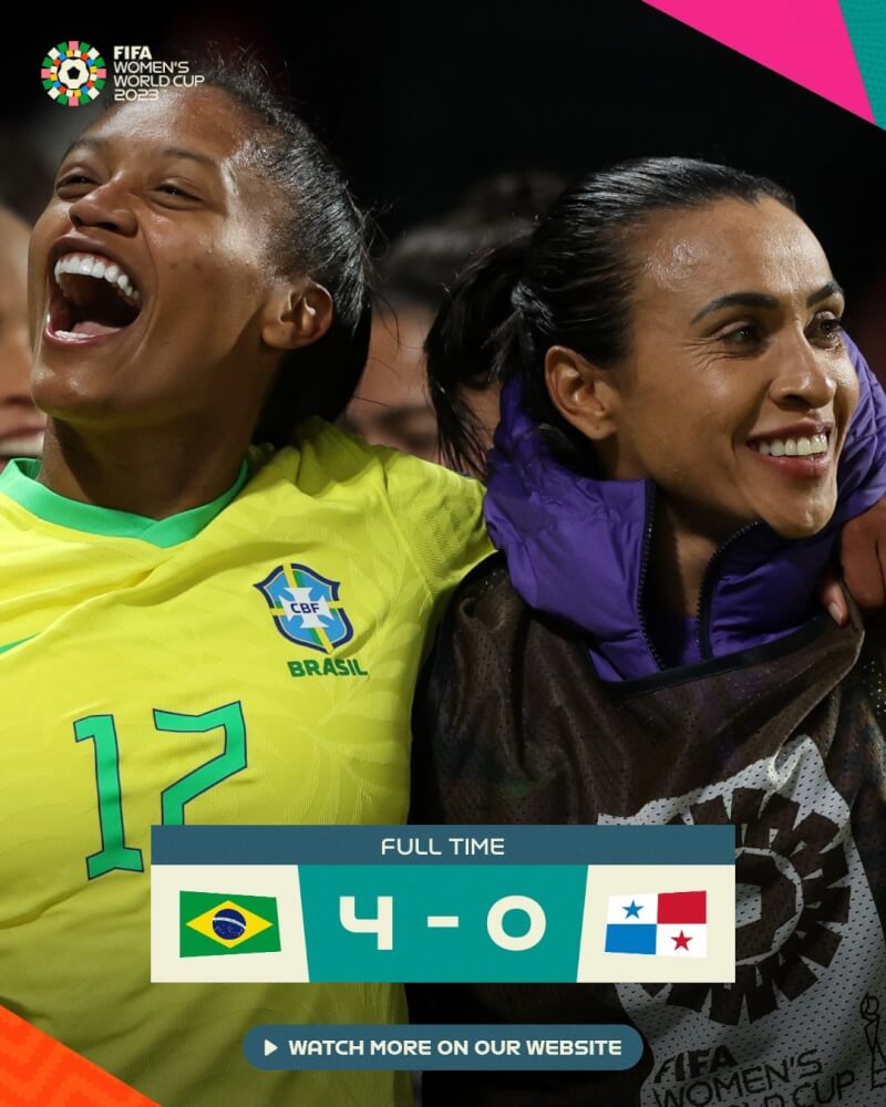 巴西隊24日以4比0踢倒巴拿馬，在2023女子世界盃足球賽F組小組賽旗開得勝。（圖取自facebook.com/fifawomensworldcup）