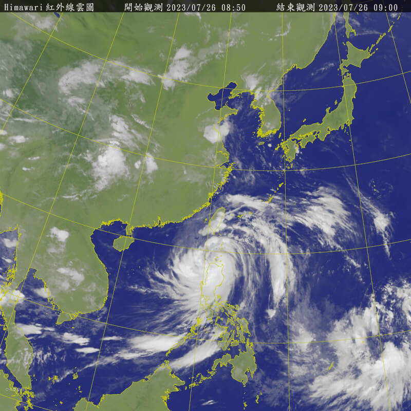 颱風杜蘇芮目前在呂宋島北部近海打轉，預計暴風圈26日下午碰觸恆春半島。（圖取自中央氣象局網頁cwb.gov.tw）