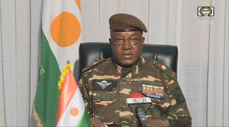 尼日國家電視台28日報導，總統衛隊領導人查尼將軍已自行宣布成為國家的新領袖。（ORTN - TÉLÉ SAHEL／法新社）