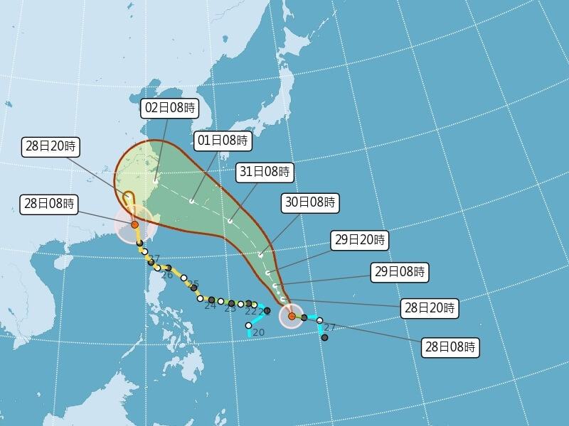 台灣本島預估28日上午就可以脫離杜蘇芮的暴風圈。（圖取自中央氣象局網頁cwb.gov.tw）