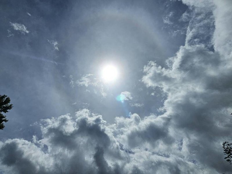 颱風卡努來襲前夕，台中武陵農場上空2日中午出現罕見「日暈」奇景，讓遊客驚豔。（武陵農場提供）中央社記者郝雪卿傳真  112年8月3日