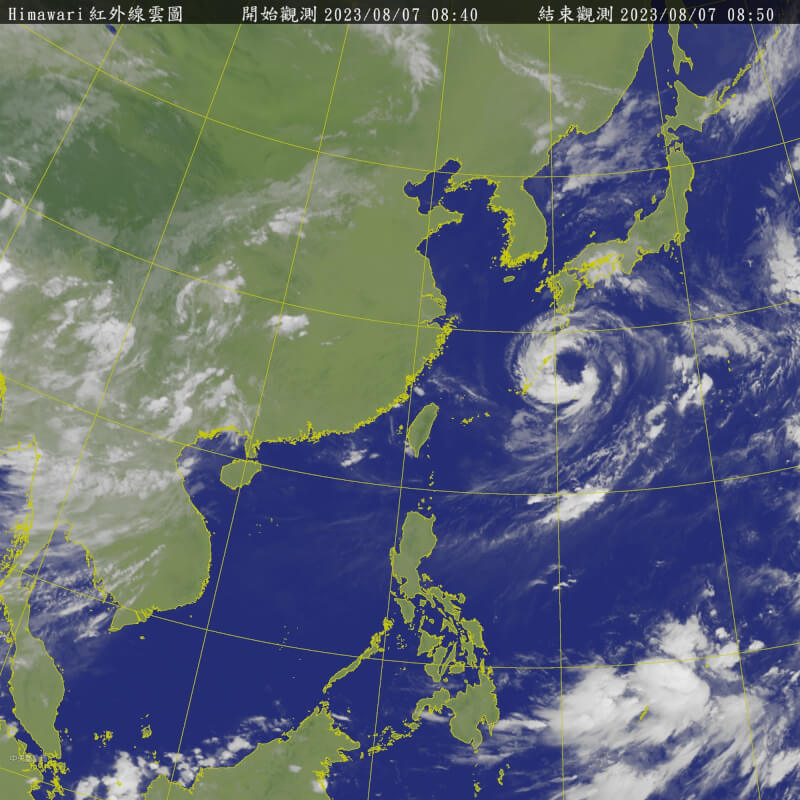 圖為7日上午衛星雲圖。（圖取自中央氣象局網頁cwb.gov.tw）