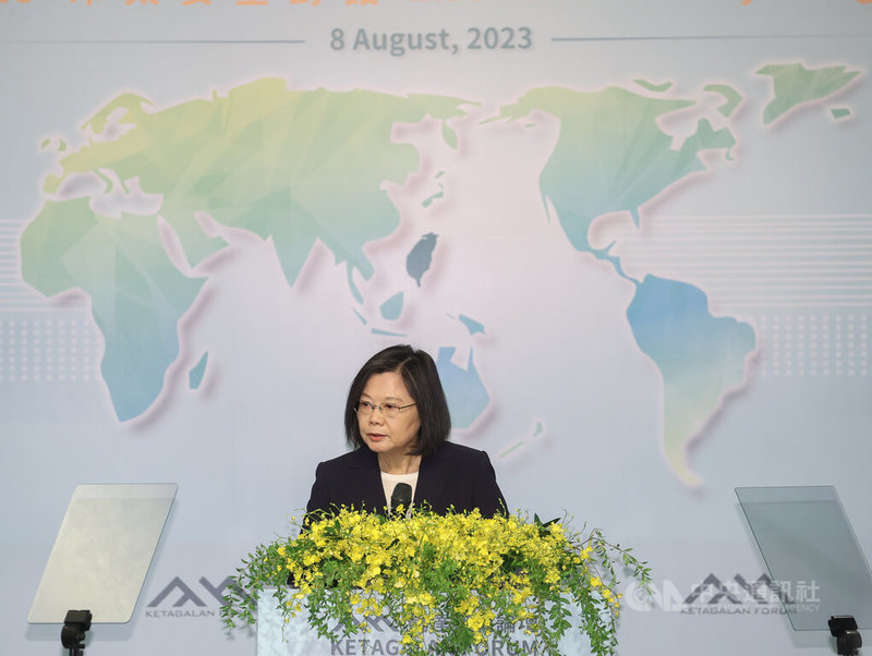「凱達格蘭論壇：2023印太安全對話」8日在台北君悅酒店舉行，總統蔡英文（圖）上午出席開幕式致詞。中央社記者謝佳璋攝 112年8月8日