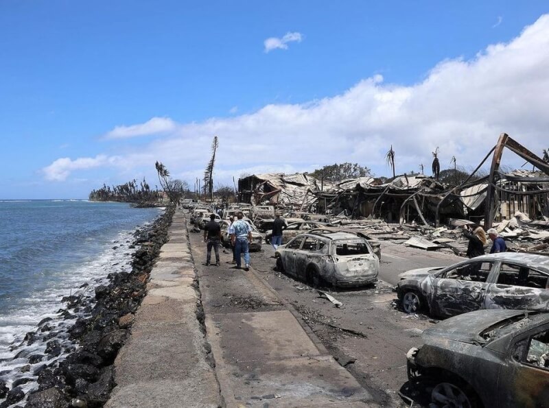 夏威夷毛伊島野火災情慘重，拉海納小鎮被燒成廢墟。（圖取自twitter.com/GovJoshGreenMD）