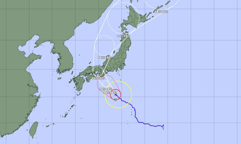 颱風蘭恩逼近日本。（圖取自日本氣象廳網頁jma.go.jp）