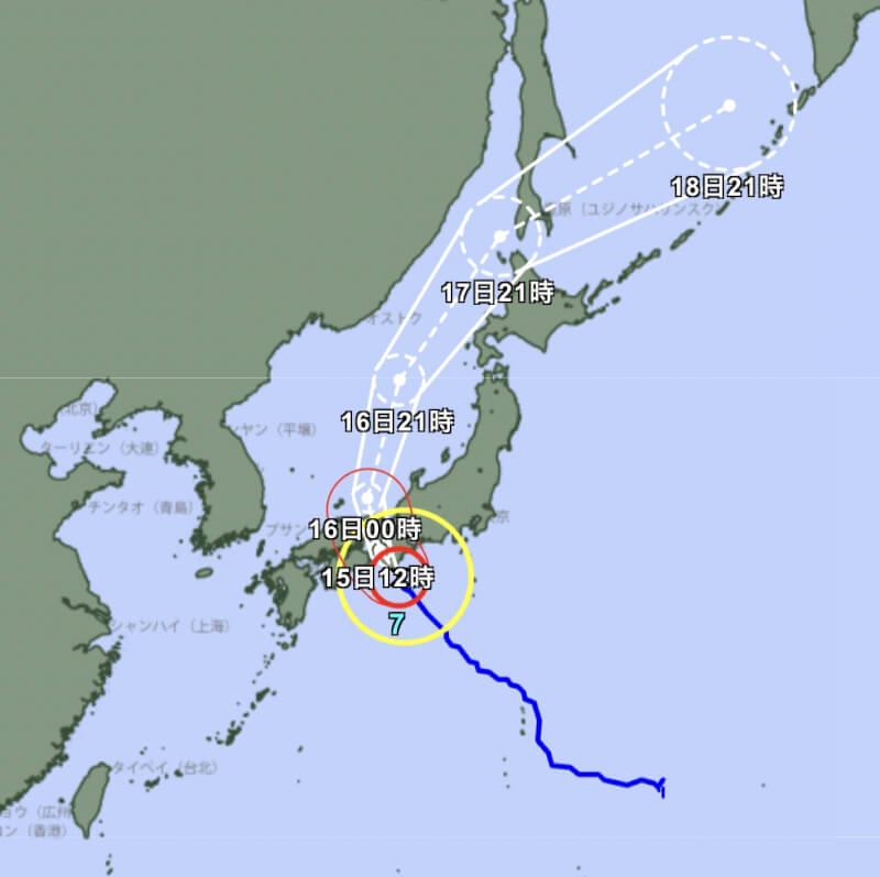 颱風蘭恩朝日本前進。（圖取自日本氣象廳網頁jma.go.jp）