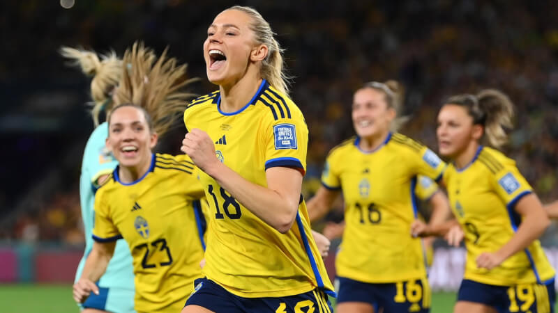 瑞典隊（圖）19日在世界盃女子足球賽擊敗對手澳洲，連兩屆奪下季軍。（圖取自twitter.com/FIFAWWC）