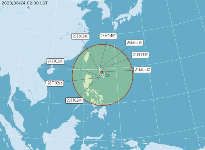 根據中央氣象局資料，若呂宋島東北方的熱帶性低氣壓先增強為颱風，則會是今年第9號颱風蘇拉。（圖取自中央氣象局網頁cwb.gov.tw）