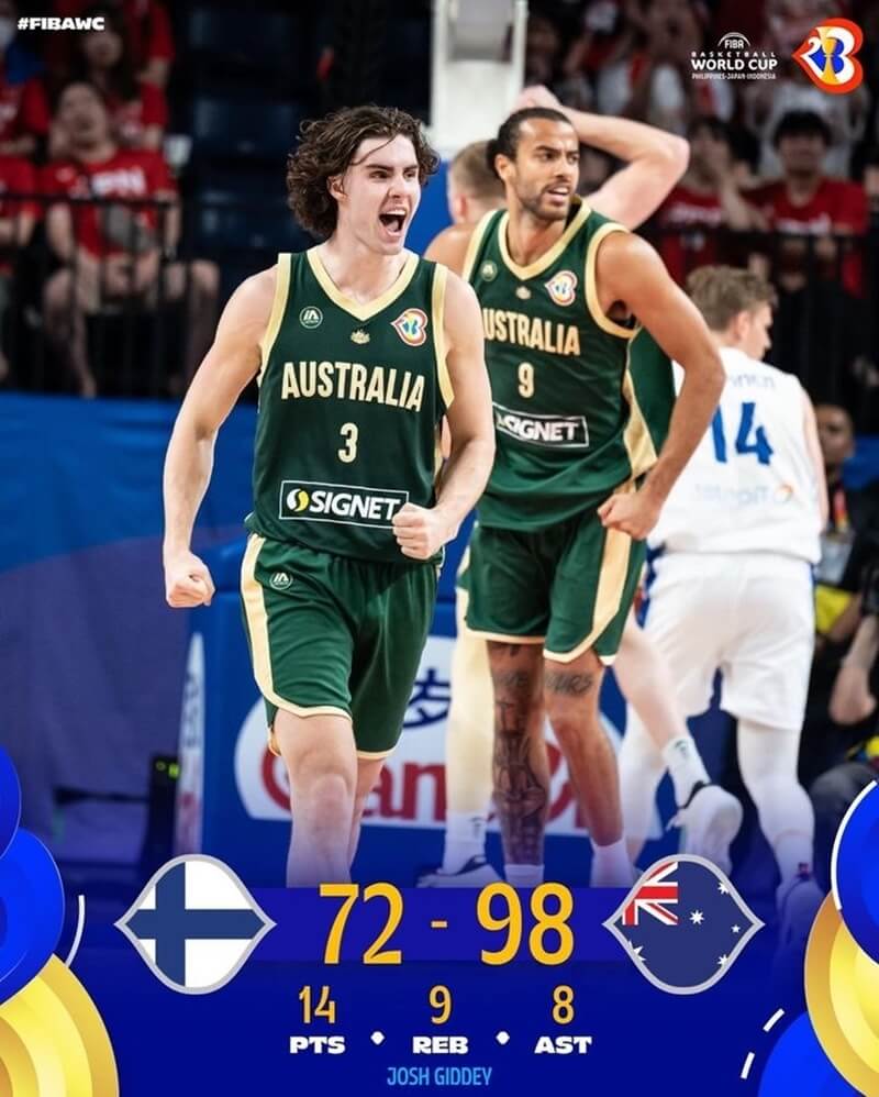 世界盃男籃25日預賽E組賽事，澳洲以98比72大勝芬蘭開紅盤。（圖取自instagram.com/fibawc）