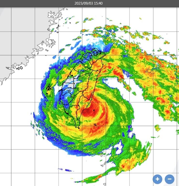 氣象局表示，颱風海葵中心3日下午3時前後登陸台東成功、東河一帶。（圖取自中央氣象局網頁cwb.gov.tw）